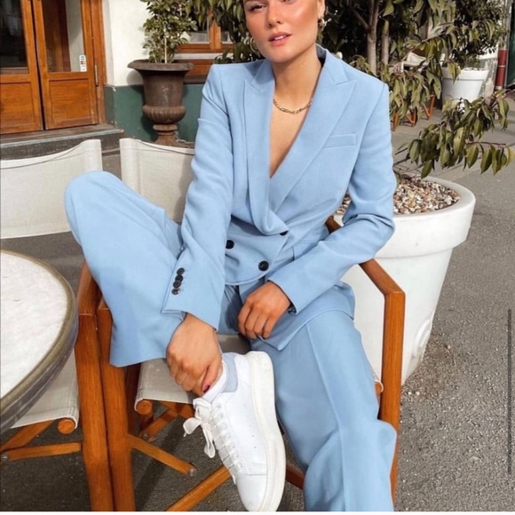 ZARA Wide Leg Pants Sky Blue - Picture 4 of 10